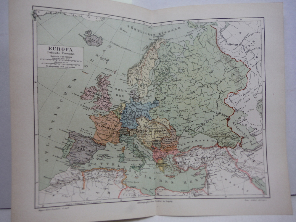 Meyers Antique Map of Europa Politishe Ubersicht 1890