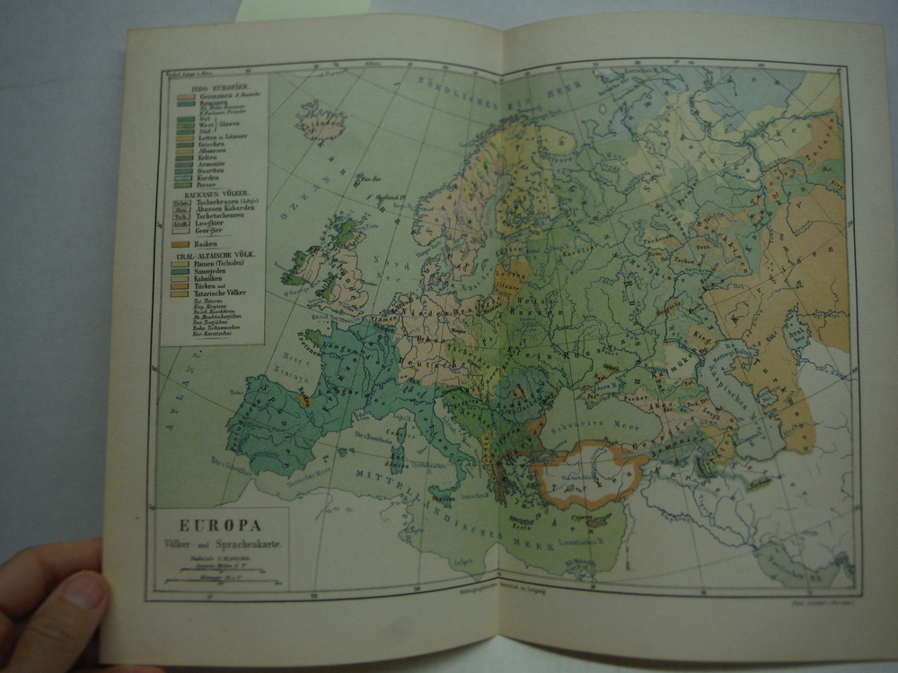 Meyers Antique Map of Europa Volker und Sprachenkarte 1890