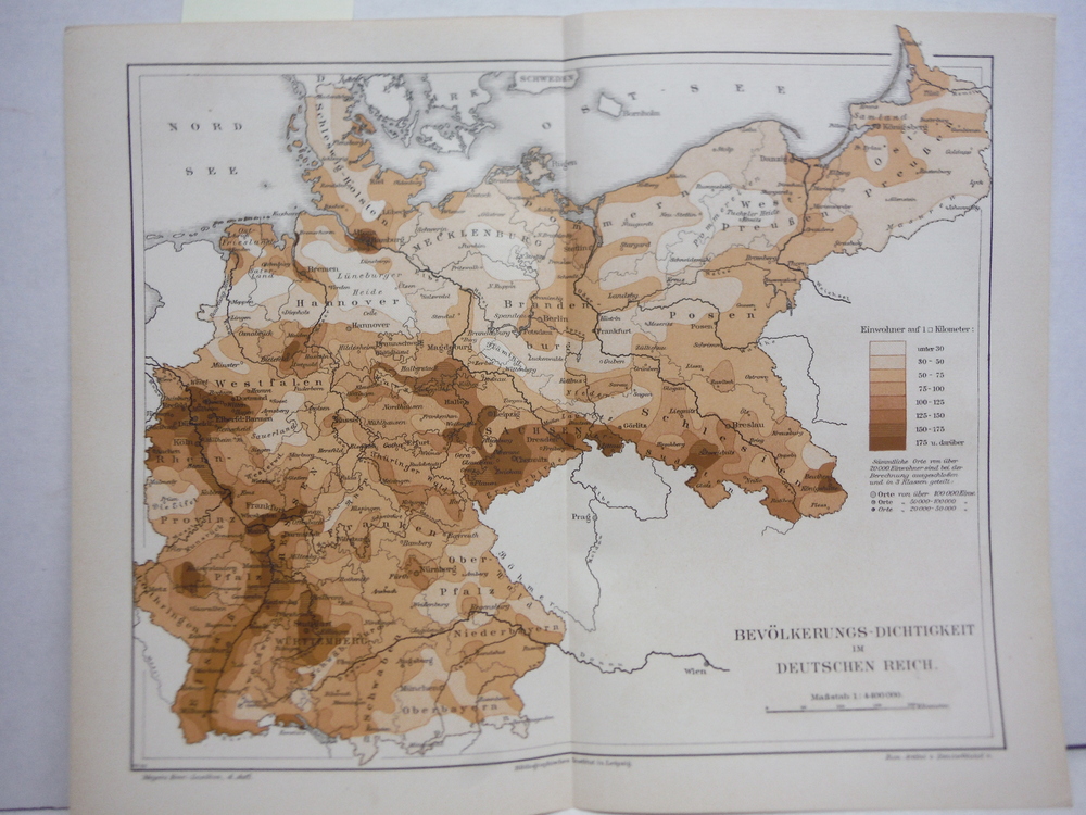 Meyers Antique Colored Map of  BEVOLKERUNGS-DICHTIGKEIT IM DEUTSCHEN REICH  (189