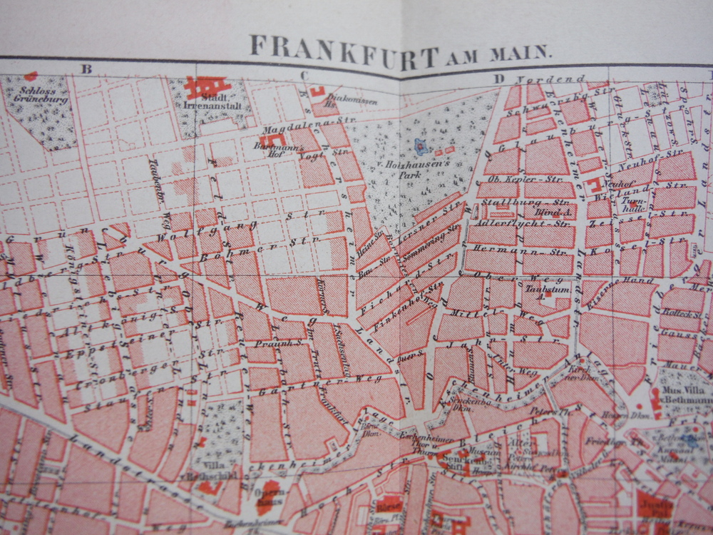 Image 1 of Meyers Antique Colored Map of FRANKFURT (1890)