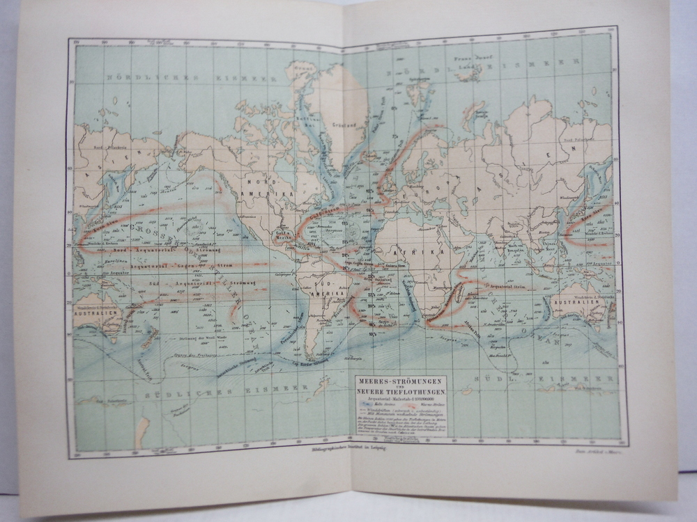 Image 0 of Meyers Antique Colored Map of  MEERES-STROMUNGEN UND NEUERE  TIEFLOTHUNGEN  (189