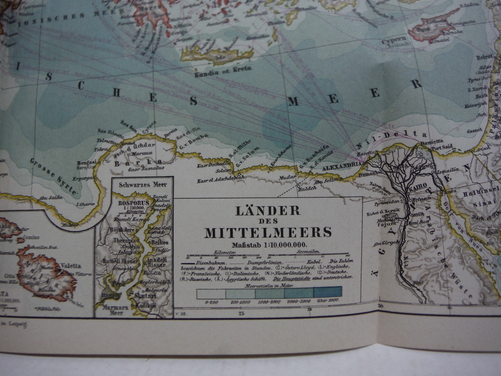 Image 1 of Meyers Antique Colored Map of  LANDER DES MITTELMEERS  (1890)