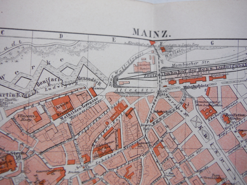 Image 1 of Meyers Antique Colored MapS of  MAINZ and UMGEBUNG v. MAINZ (1890)