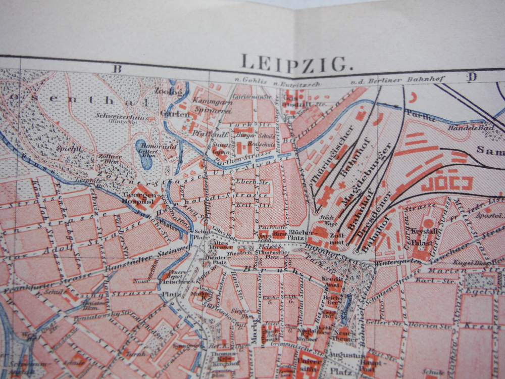 Image 1 of Meyers Antique Colored Map of  LEIPZIG (1890)