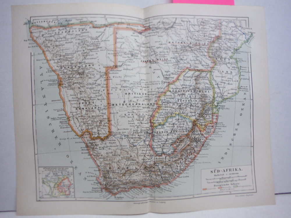 Meyers Antique Colored Map of  SUD-AFRIKA (1890)