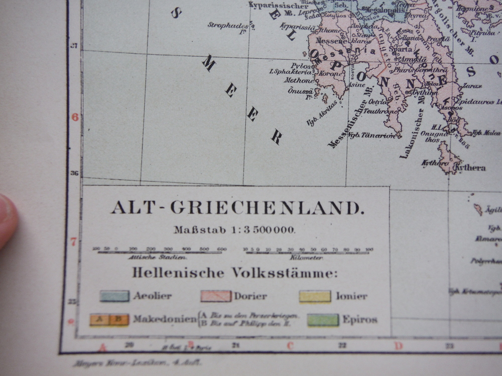 Image 1 of Meyers Antique Colored Map of  ALT-GRIECHENLAND (1890)