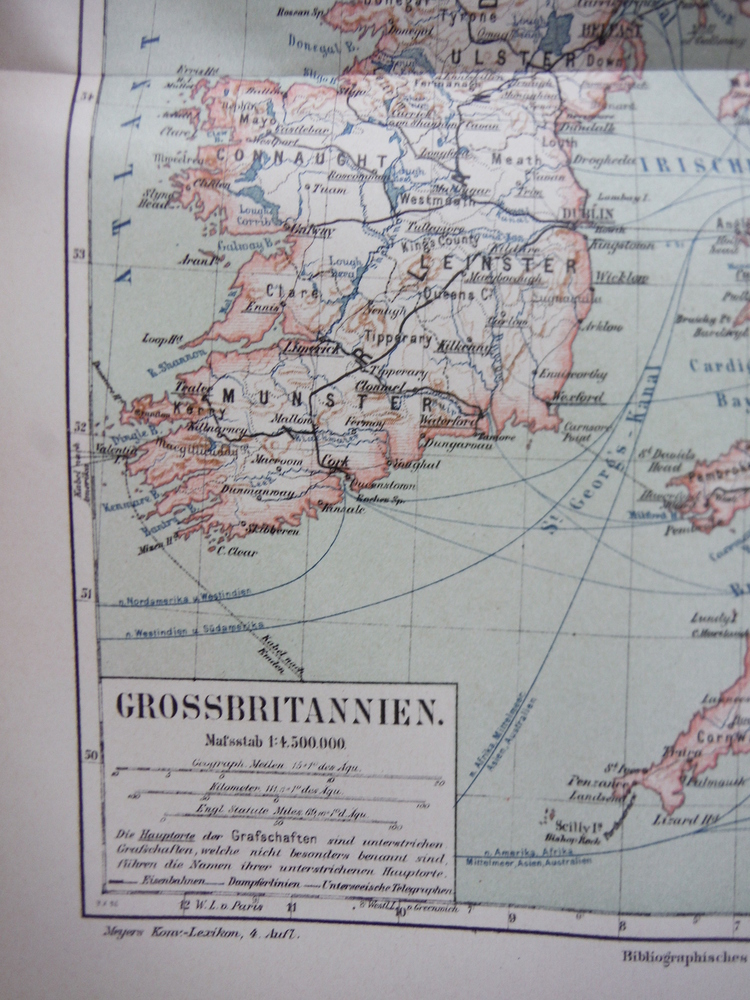 Image 1 of Meyers Antique Colored Map of  GROSSBRITANNIEN (1890)