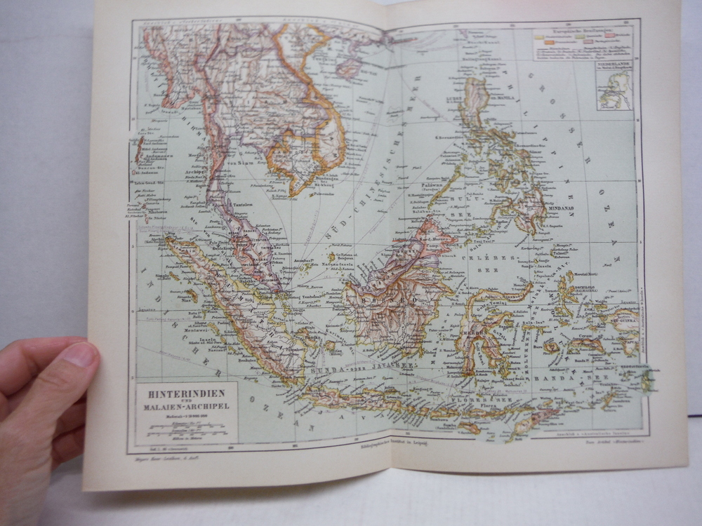 Meyers Antique Colored Map of  HINTERINDIEN UND MALAIEN-ARCHIPEL (1890)