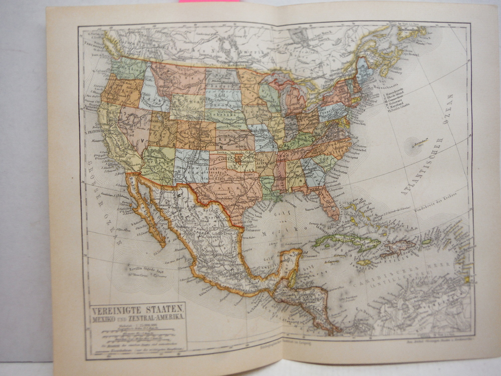 Meyers Antique Colored Map of  VEREINIGTE STAATEN, MEXIKO UND ZENTRAL-AMERIKA  (