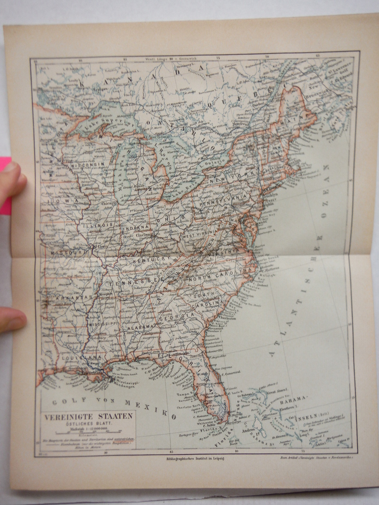 Meyers Antique Colored Map of  VEREINIGTE STAATEN OSTLICHES BLATT  (1890)