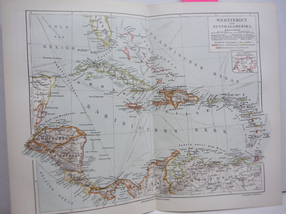 Meyers Antique Colored Map of  WESTINDIES UND ZENTRAL AMERIKA  (1890)