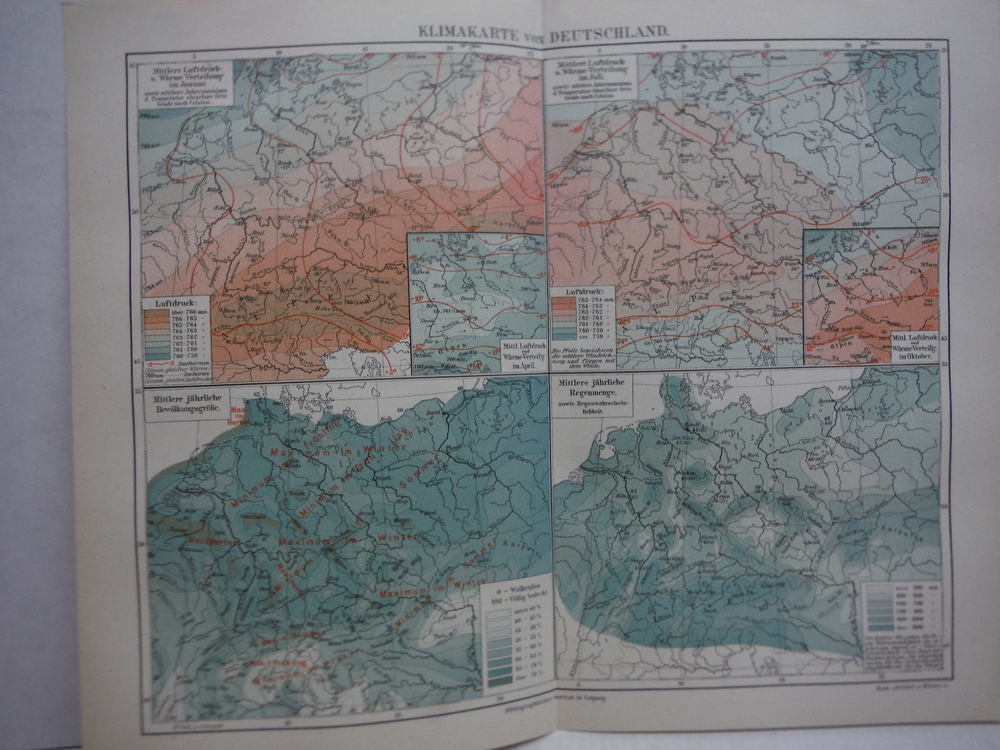 Meyers Antique Colored Map of  KLIMAKARTE VON DEUTSCHLAND (1890) 