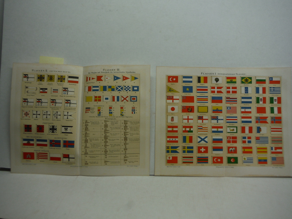 Two Meyers Lexikon Chromolighographs of International and German Flags  (1890) 