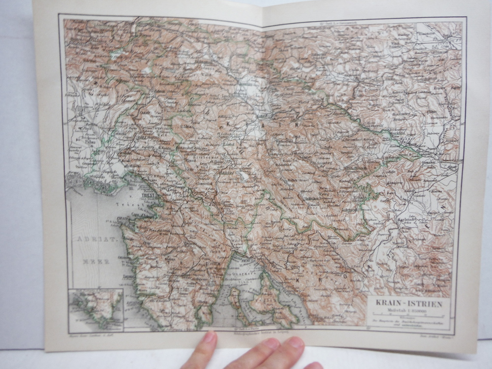 Meyers Antique Colored Map  of   KRAIN - ISTRIEN (1890) 