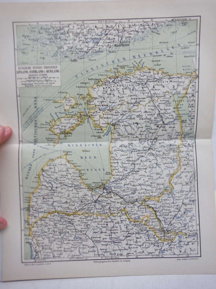 Meyers Antique Colored Map  of RUSSISCHE OSTSEE- PROVINZEN LIVLAND, ESTHLAND U. 