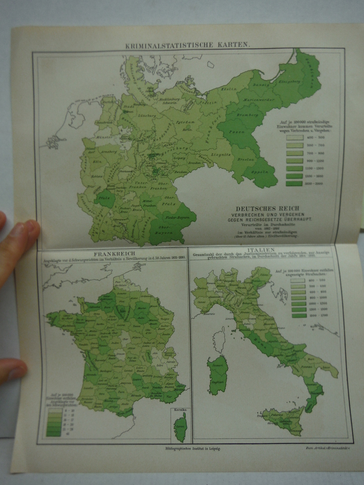 Meyers Antique Colored Map  of KRIMINALSTATISTISCHE KARTEN - DEUTSCHES REICH, FR