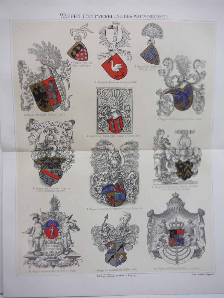 Image 0 of Meyers Antique  Chromolithograph WAPPEN I (ENTWICKELUNG DER WAPPENKUNST)  (1890)