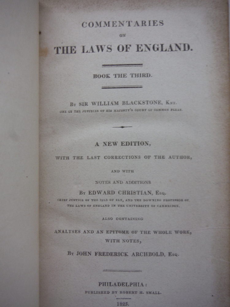 Image 1 of Commentaries on the Laws of England Book the Third