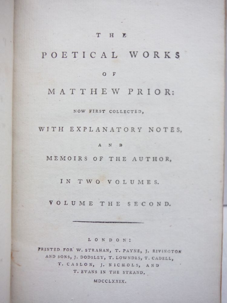 Image 1 of The Poetical Works of Matthew Prior in Two Volumes (1779)