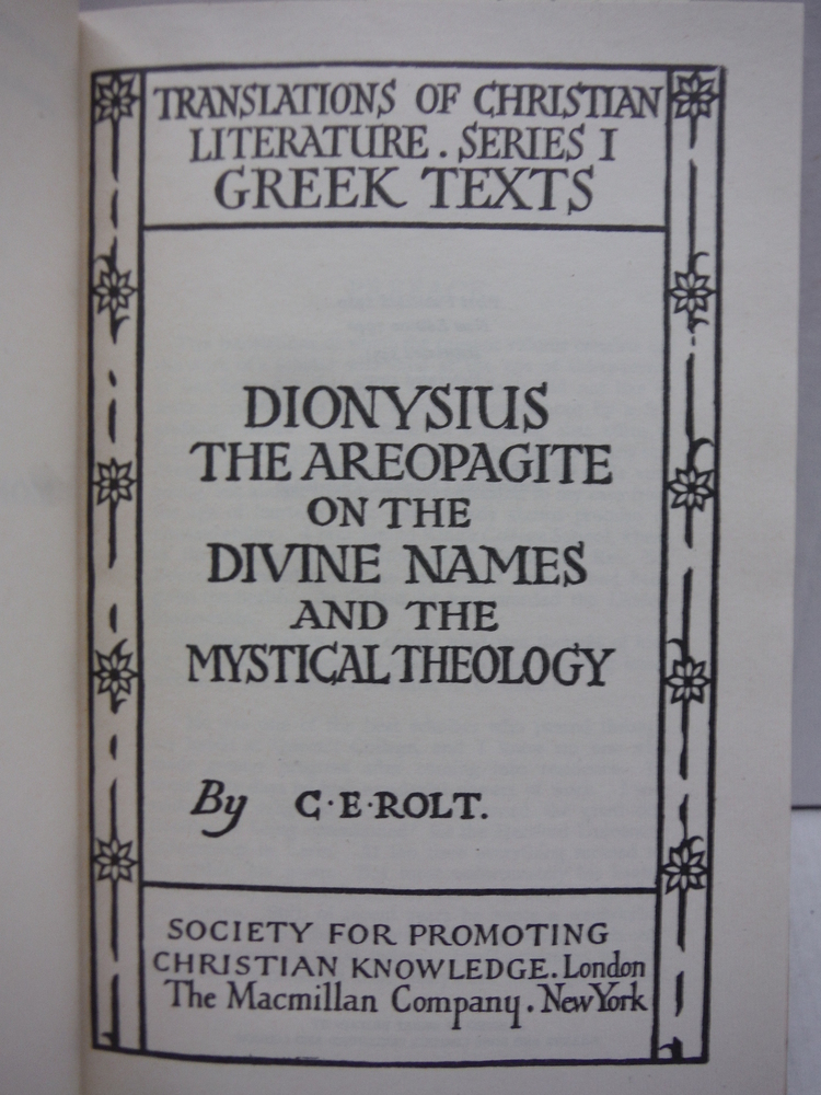 Image 1 of Dionysius the Areopagite on the Divine Names and the Mystical Theology ((Transla