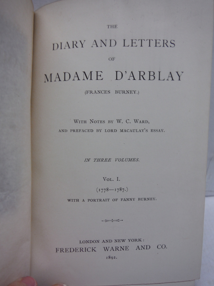 Image 3 of The Diary and Letters of Madame D'Arblay (Frances Burney) 3 Vols.