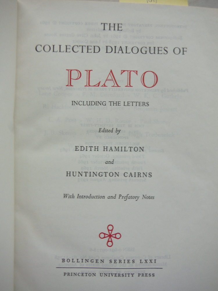 Image 1 of The Collected Dialogues of Plato: Including the Letters (Bollingen Series LXXI)
