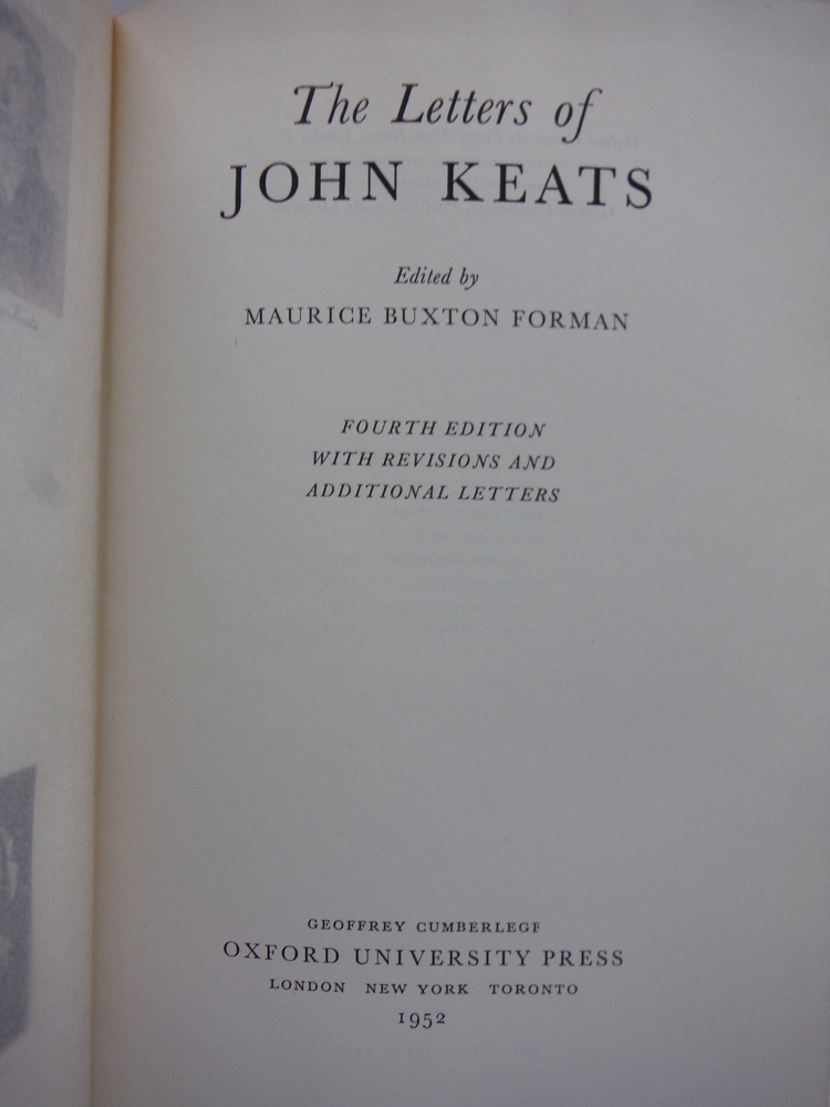 Image 1 of The Letters of John Keats Fourth Edition with Revisions and Additional Letters