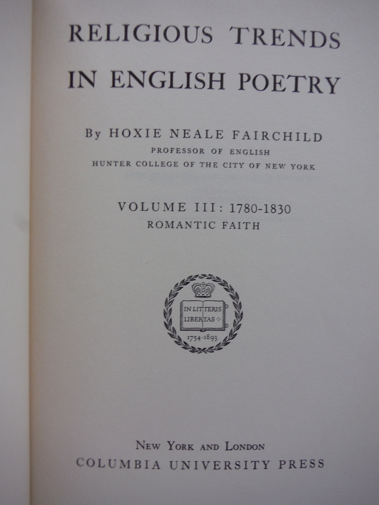 Image 1 of Religious Trends in English Poetry, vol. III: 1780-1830. Romantic Faith