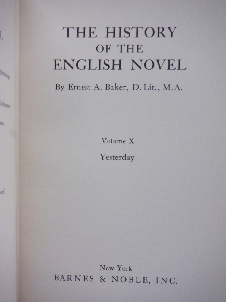 Image 1 of The History of the English Novel Vol. X:  Yesterday
