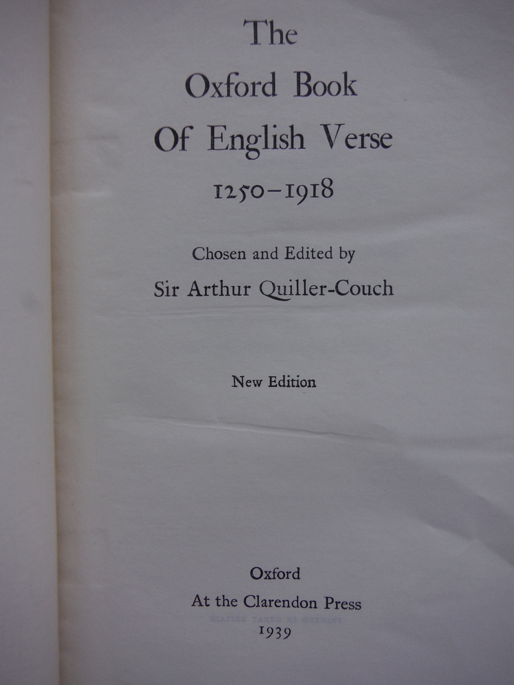 Image 1 of The Oxford Book of English Verse 1250 - 1918 (1940 New Edition)