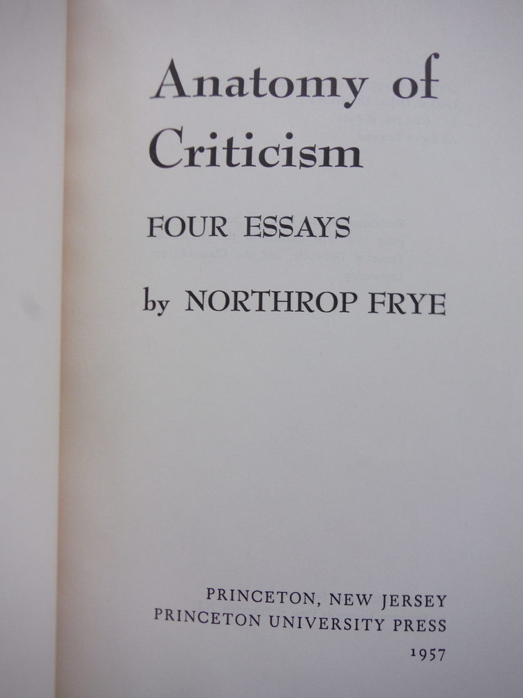 Image 1 of Anatomy of Criticism Four Essays by Northrop Frye