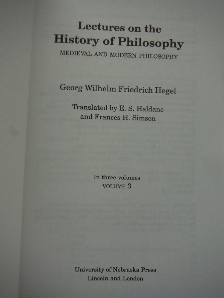 Image 1 of Lectures on the History of Philosophy (3 Vols)