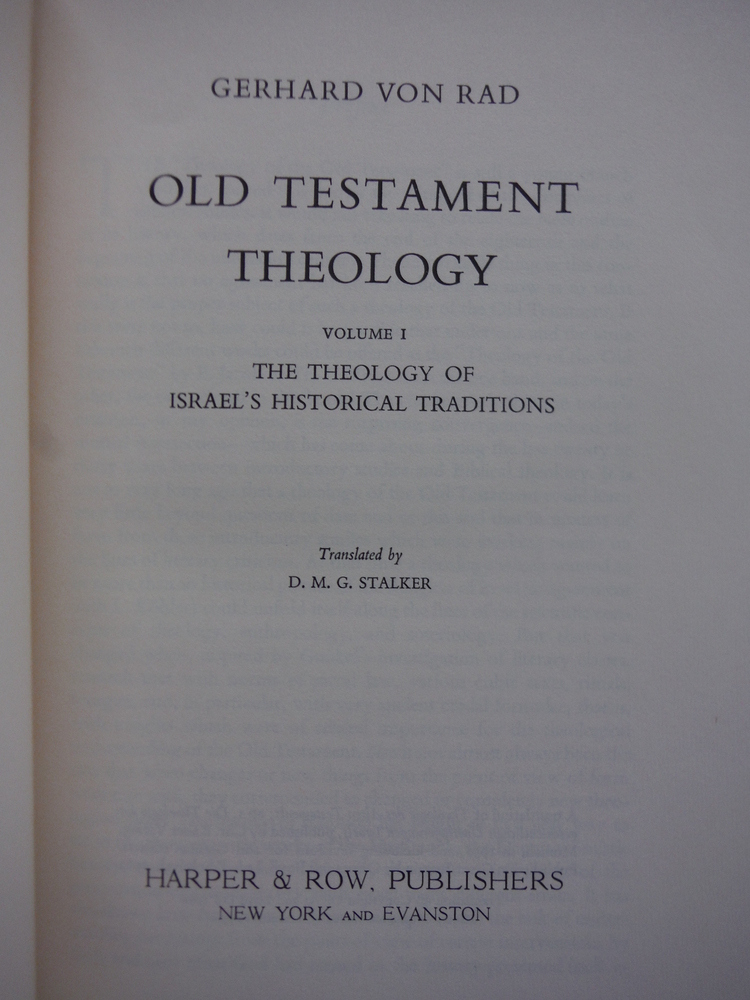 Image 1 of Old Testament Theology (the Theology of Israel's Historical Traditions) Volume 1