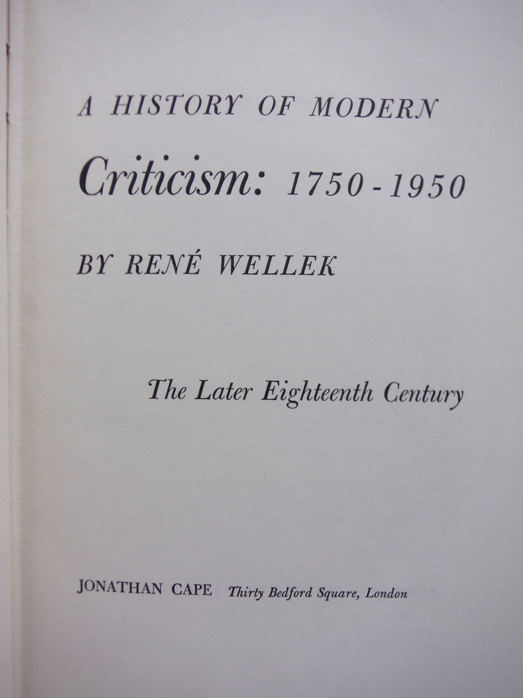 Image 1 of The later eighteenth century (A history of modern criticism, 1750-1950)