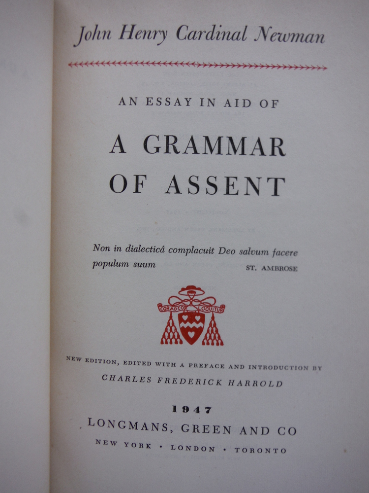 Image 1 of An essay in aid of a grammar of assent. New edition, edited with a preface and i