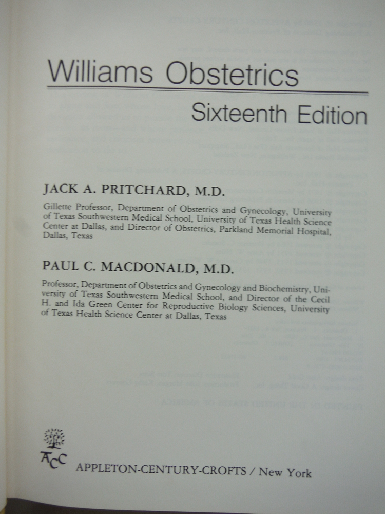 Image 1 of Williams Obstetrics Sixteenth Edition