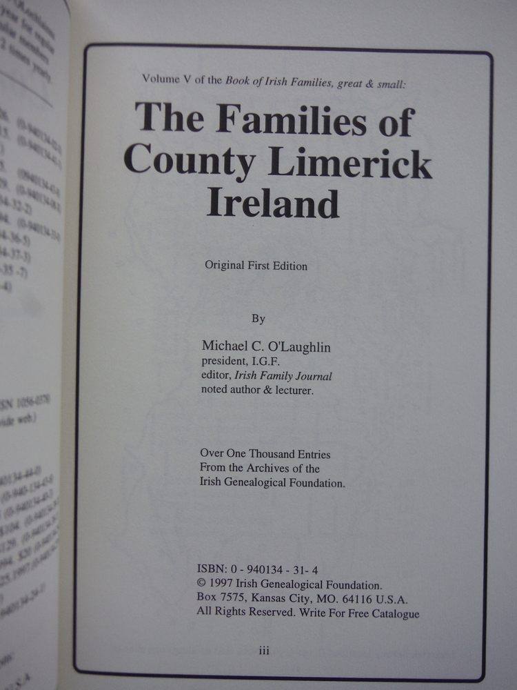 Image 1 of Families of Co. Limerick, Ireland (Book of Irish Families Great & Small, Vol 5)