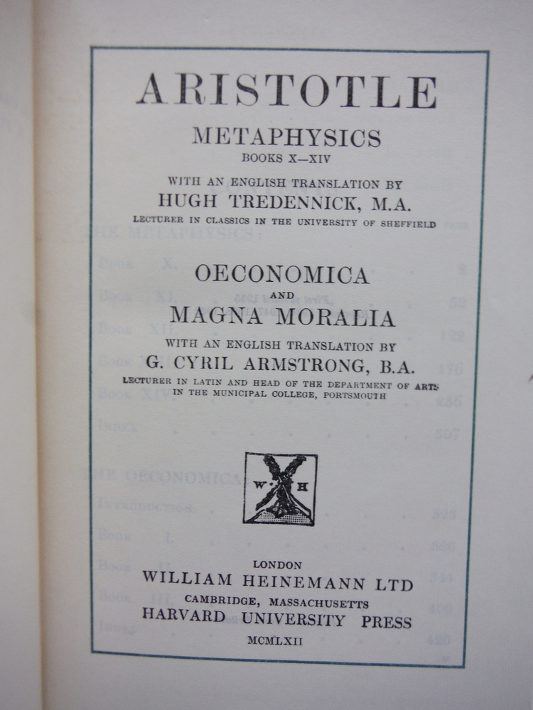 Image 1 of Aristotle: Metaphysics Books X-XIV, Oeconomica and Magna Moralia