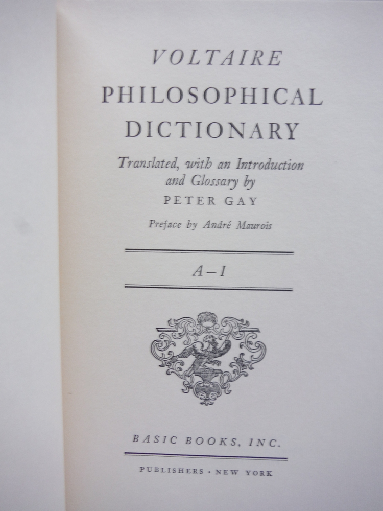 Image 1 of Philosophical Dictionary. 2 volumes. Translated with Intro and Glossary by Peter