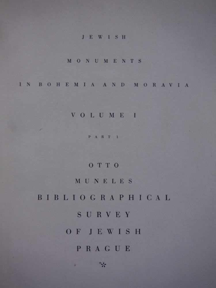 Image 1 of Bibliographical Survey Of Jewish Prague: V 1, Jewish Monuments In