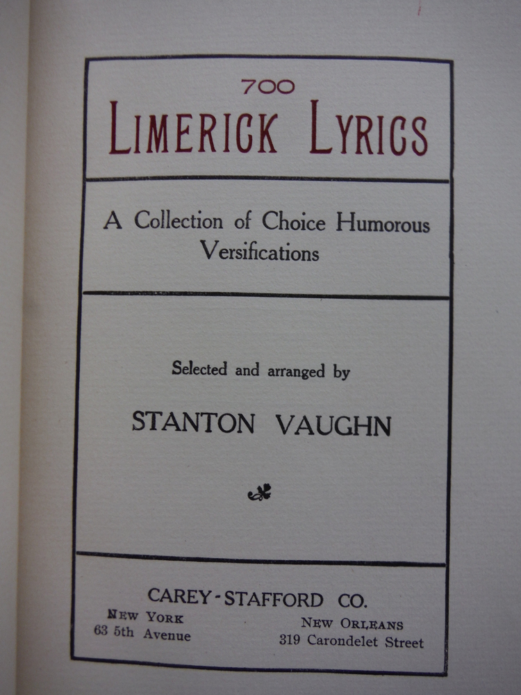 Image 1 of 70 Limerick Lyrics A collection of Choice Humorous Versifications