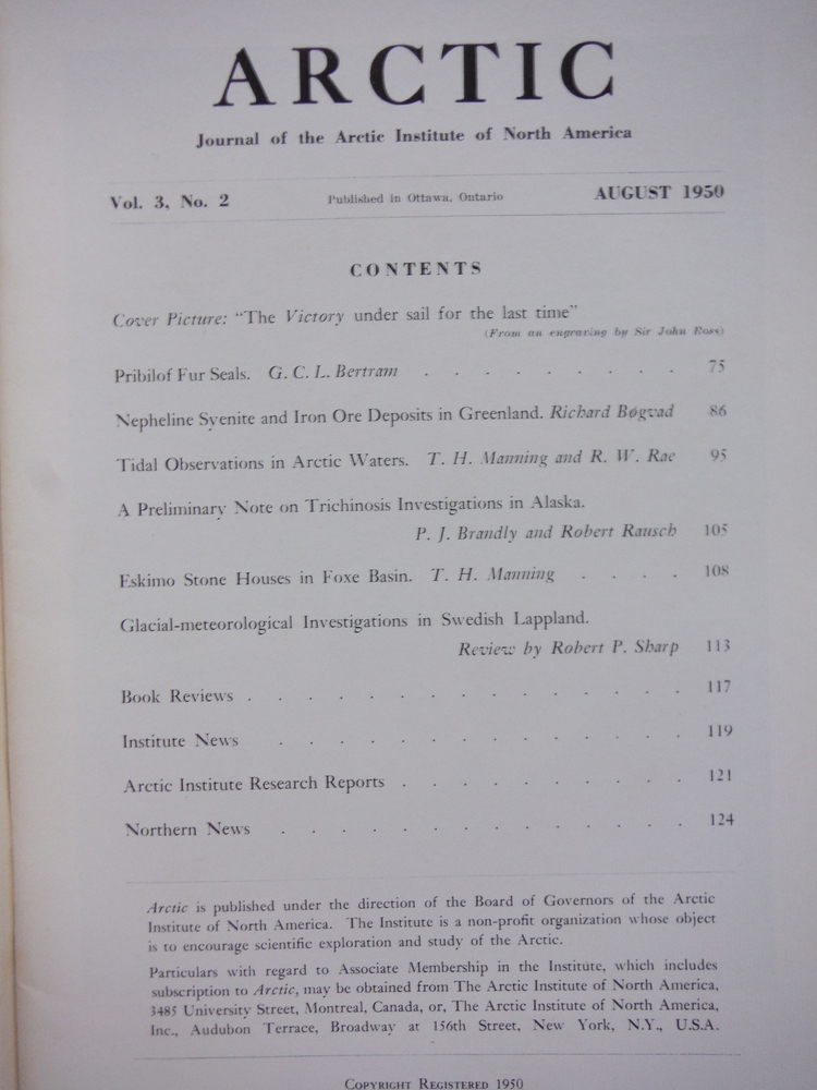 Image 1 of Arctic Journal Volume 3 - No. 2 ( December 1950) Journal of the Arctic Institute