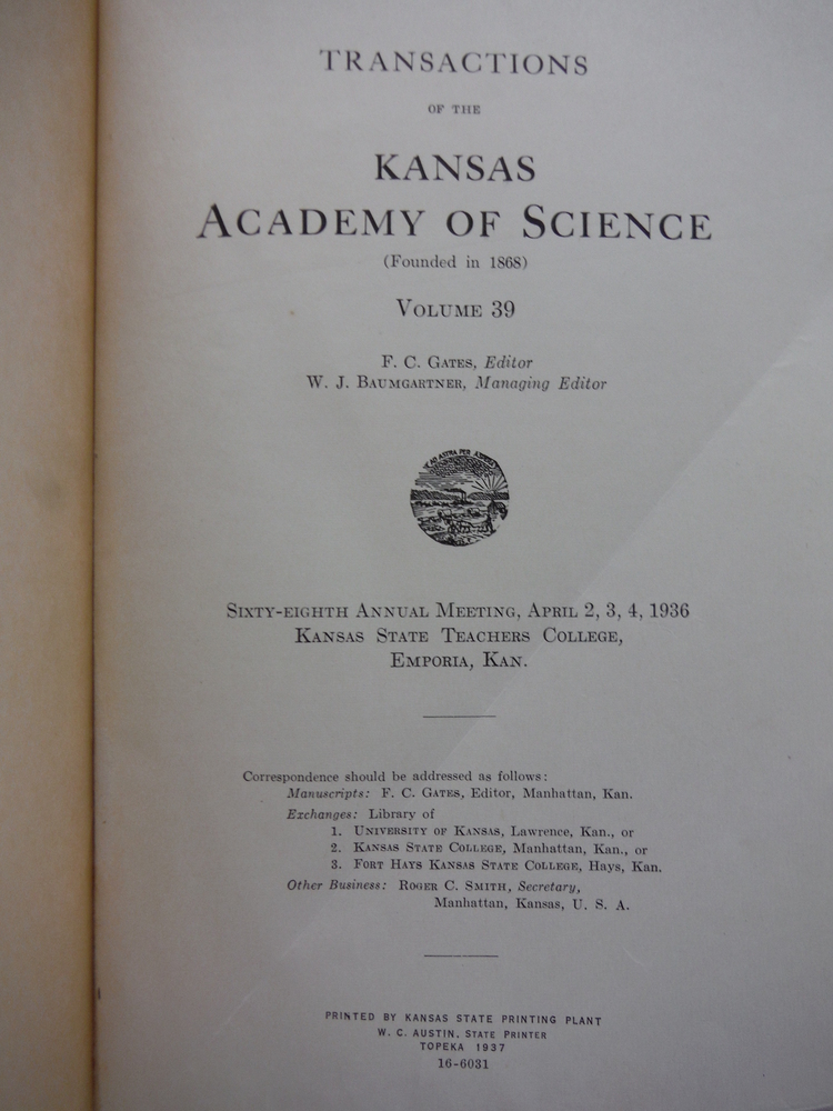 Image 1 of Transactions Of The Kansas Academy Of Science - Volume 39 - 68th Annual Meeting,