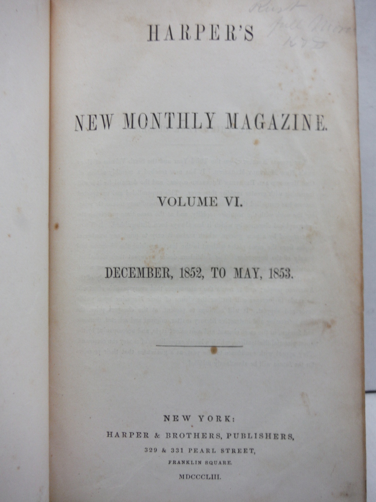 Image 1 of Harper's New Monthly Magazine Volume VI December 1852 to May 1853