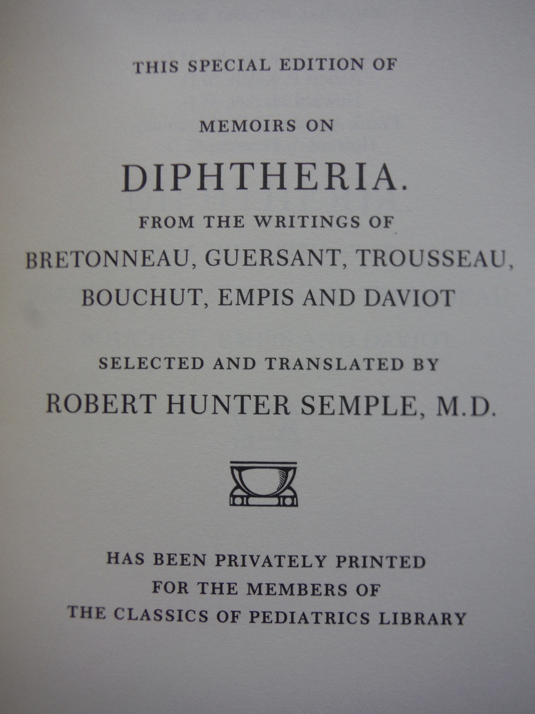 Image 1 of Memoirs on diphtheria: From the writings of Bretonneau, Guersant, Trousseau, Bou