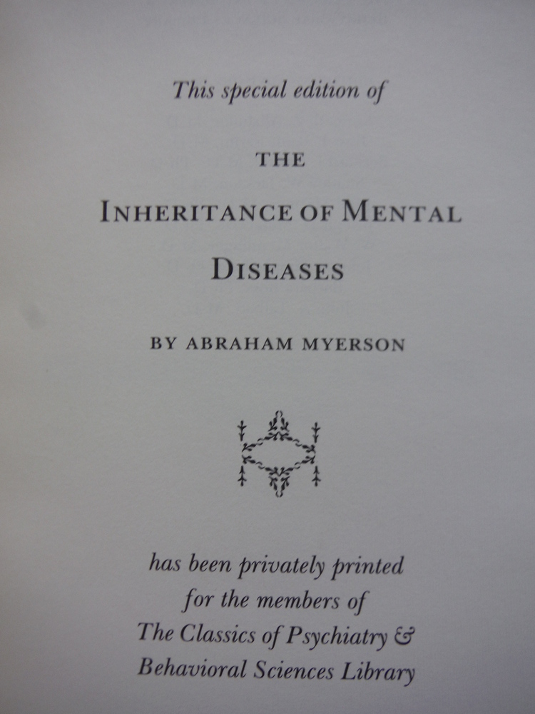 Image 1 of THE INHERITANCE OF MENTAL DISEASES Gryphon Editions