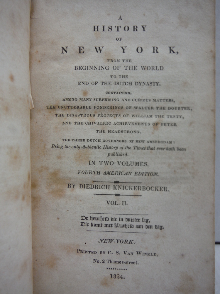 Image 1 of A History of New York, From the Beginning of the World to the End of the Dutch D