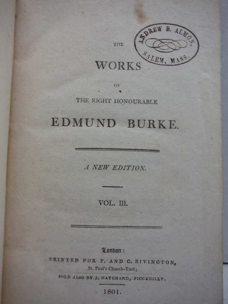 Image 2 of THE WORKS OF THE RIGHT HONOURABLE EDMUND BURKE: A NEW EDITION IN 10 VOUMES (6 Vo