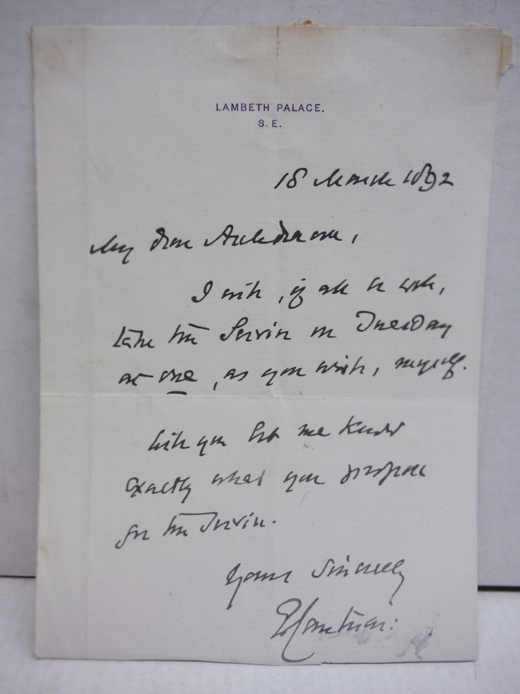 Image 0 of EDWARD WHITE BENSON Archbishop of Canterbury - Signed letter 1892