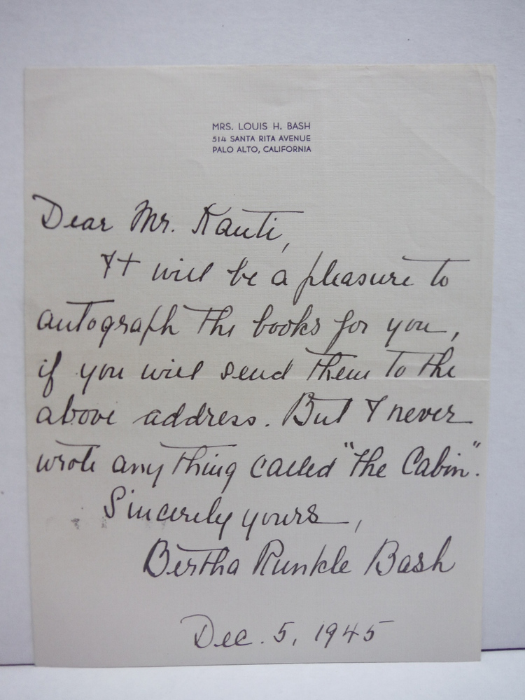 Image 0 of BERTHA RUNKLE BASH - signed letter December 5, 1945